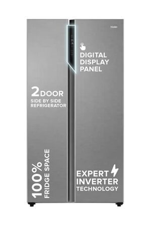 Haier 596L 3Star 2 Door Side by Side Frost Free Refrigerator|100% Convertible|Expert Inverter|Digital Display Panel|Twist Ice Tray|Deo Fresh Technology (HES-690SS, Shiny Silver)